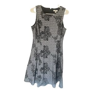 London Style Collection Black and Gray Checkered Floral Midi Dress L94